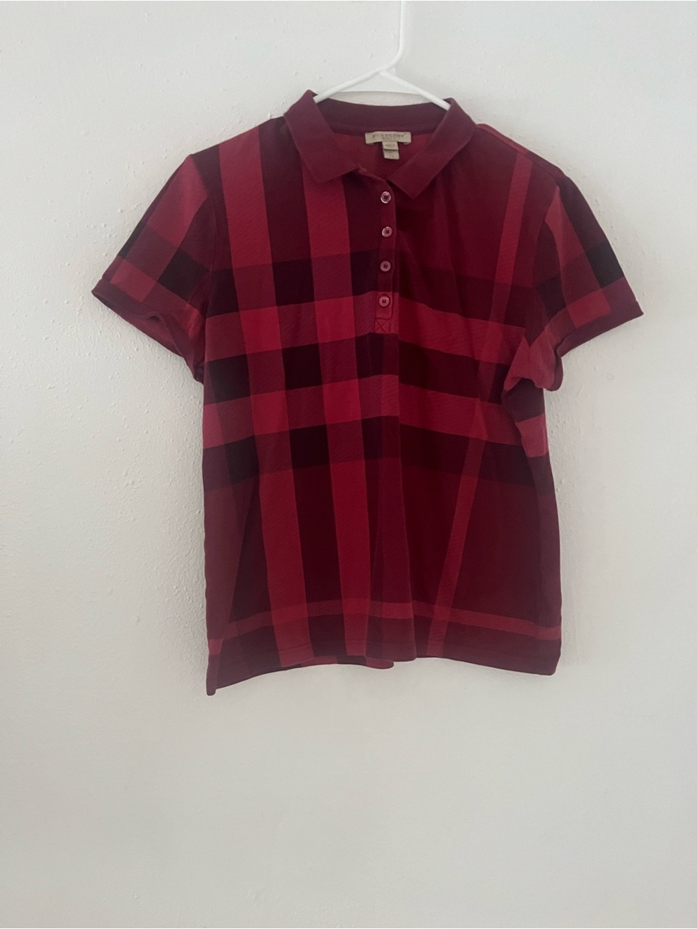 Burberry Red and Black Plaid Polo Shirt